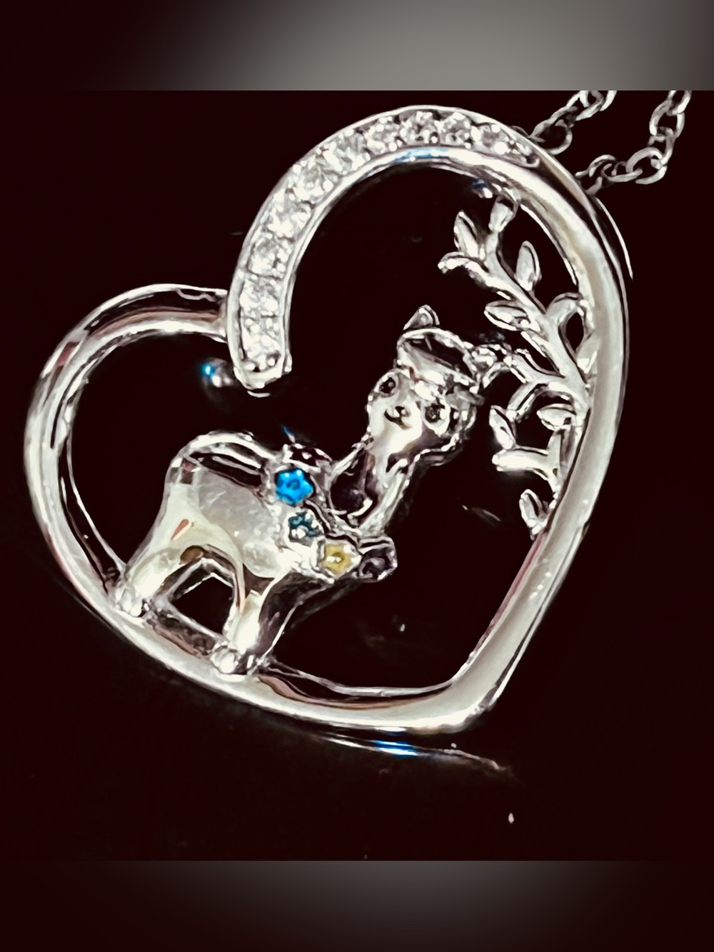 925 Silver Reindeer Heart Pendant Necklace with clear Stones
